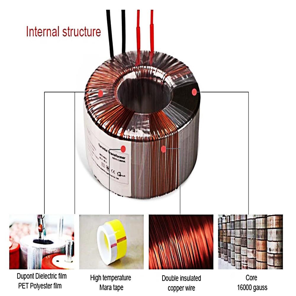 ATO Transformador toroidal de 50 VA, amplificador de transformador toroidal estable monofásico, 120 V a 2 x 24 V, transformadores toroidales de