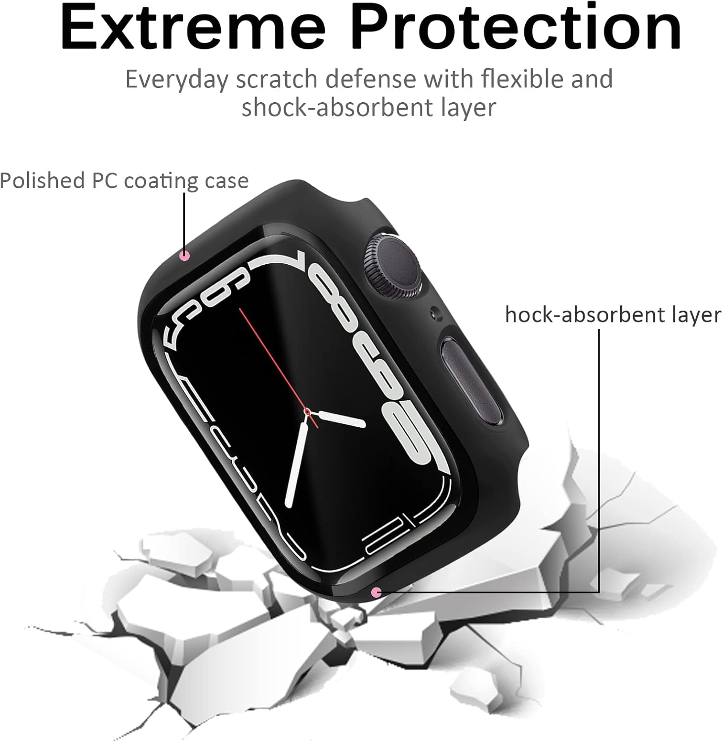 Miimall Funda compatible con Apple Watch Series 3 de 1.654 pulgadas con protector de pantalla antiarañazos, a prueba de golpes, policarbonato duro y
