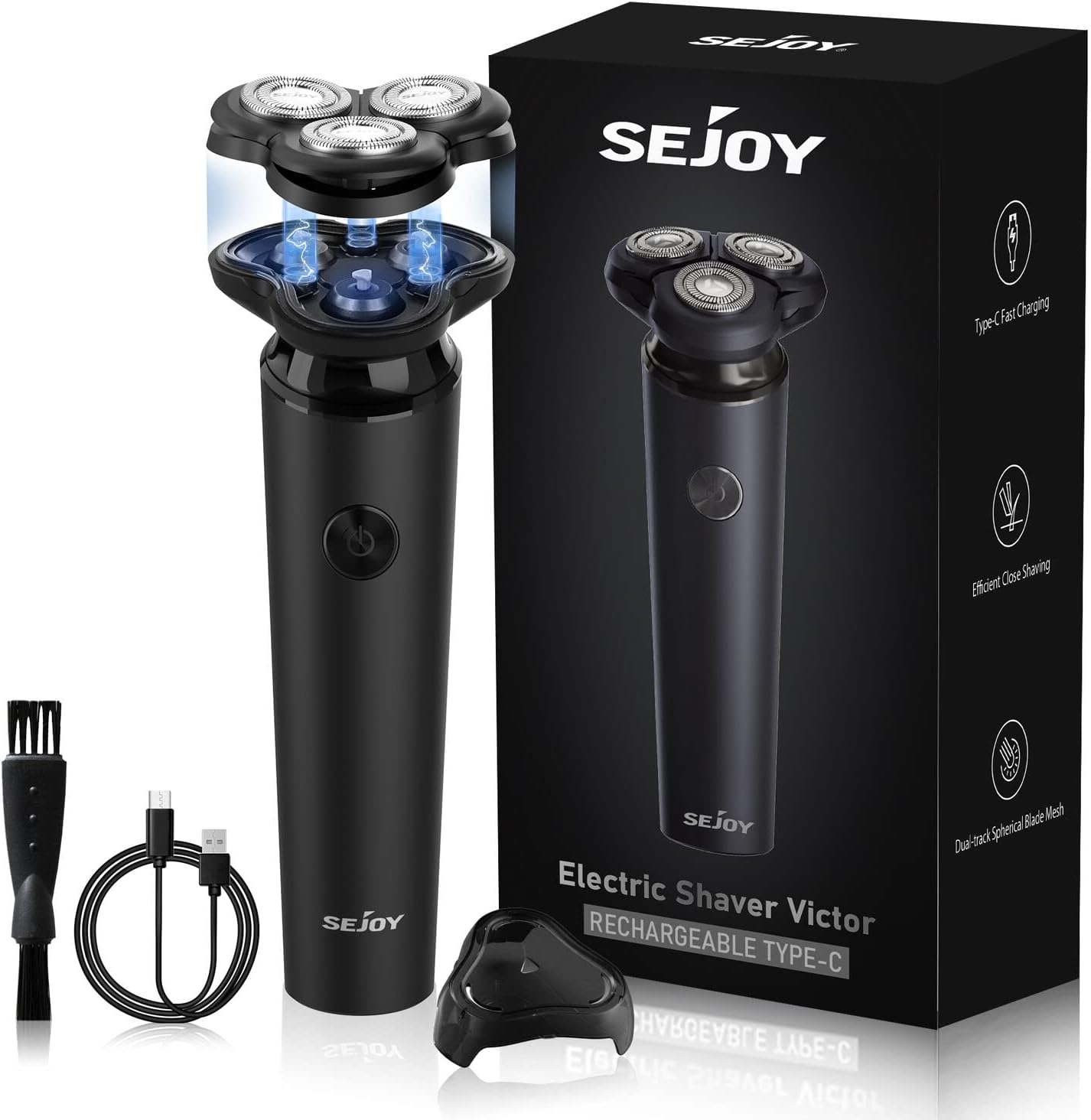 Afeitadora eléctrica para la cara de los hombres, afeitadora giratoria recargable 3D, rasuradora eléctrica antipellizcos para afeitarse la cara,