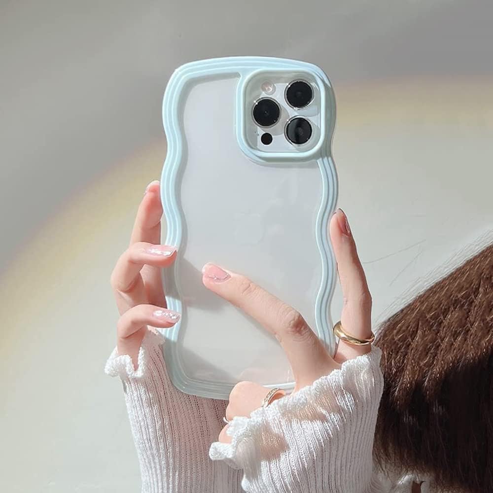 UEEBAI Funda transparente con marco ondulado para iPhone 13 Pro Max de 6.7 pulgadas, transparente, bonito marco ondulado, ajuste delgado, a prueba