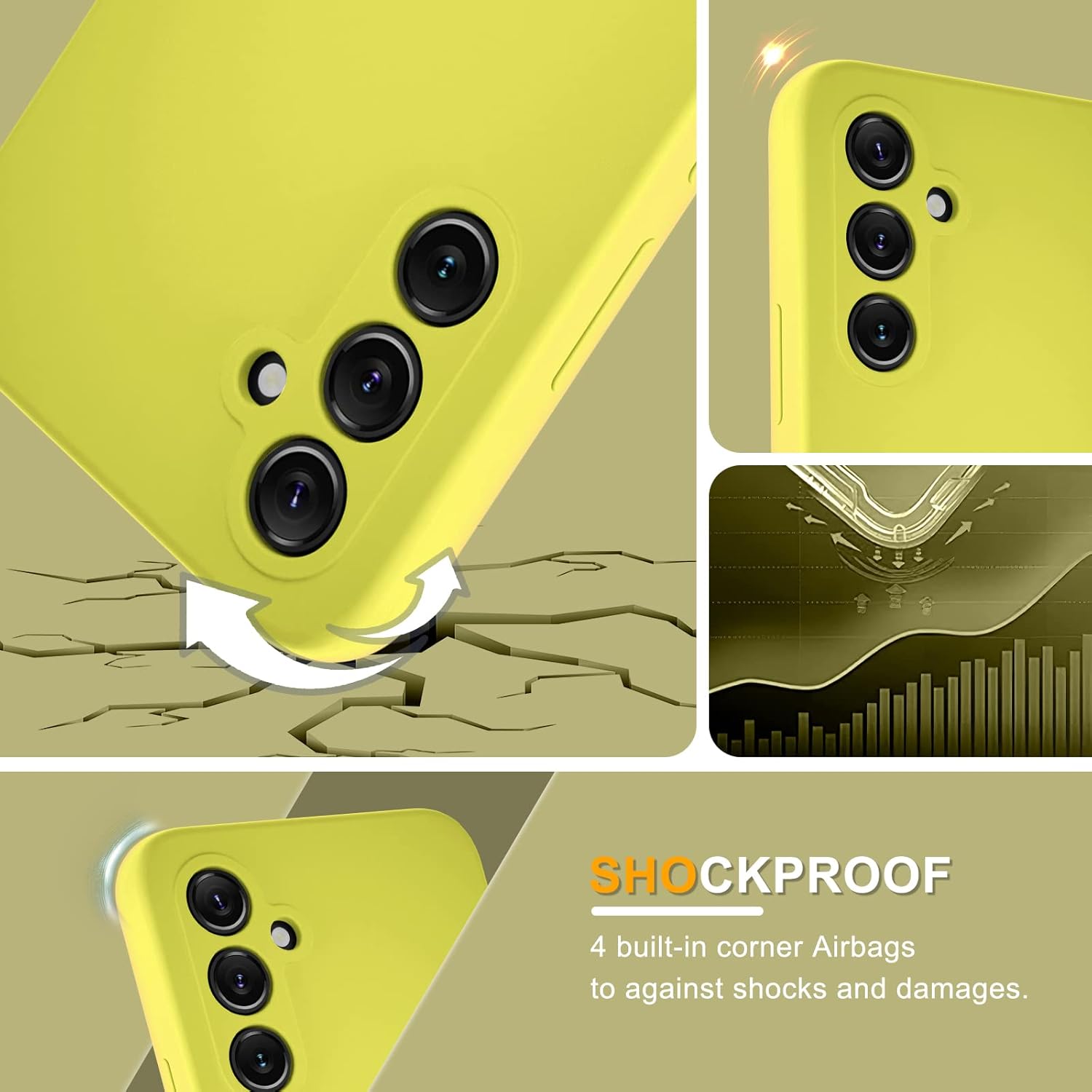YENAPOON Funda para Samsung Galaxy A54 5G y 2 protectores de pantalla de vidrio templado, funda protectora delgada de silicona líquida a prueba de