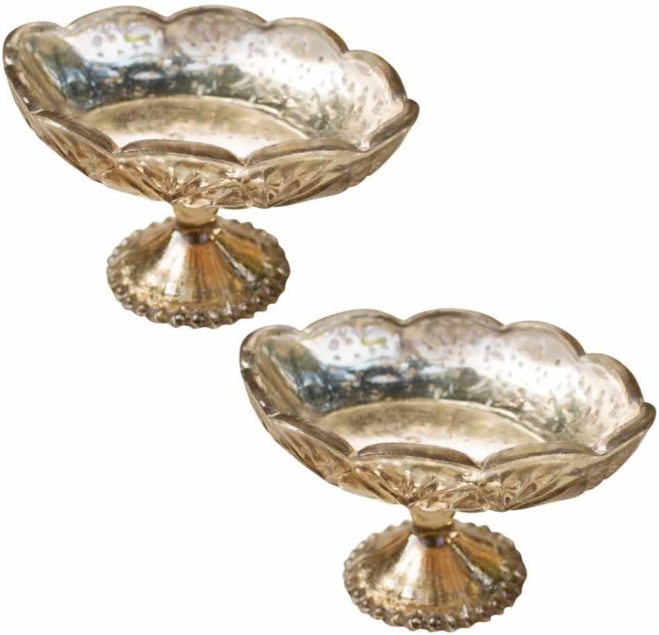 Compota de vidrio dorado, cuenco con base de pedestal, vidrio de mercurio, motivo de cuentas, centro de mesa para el hogar y la boda, decoración de
