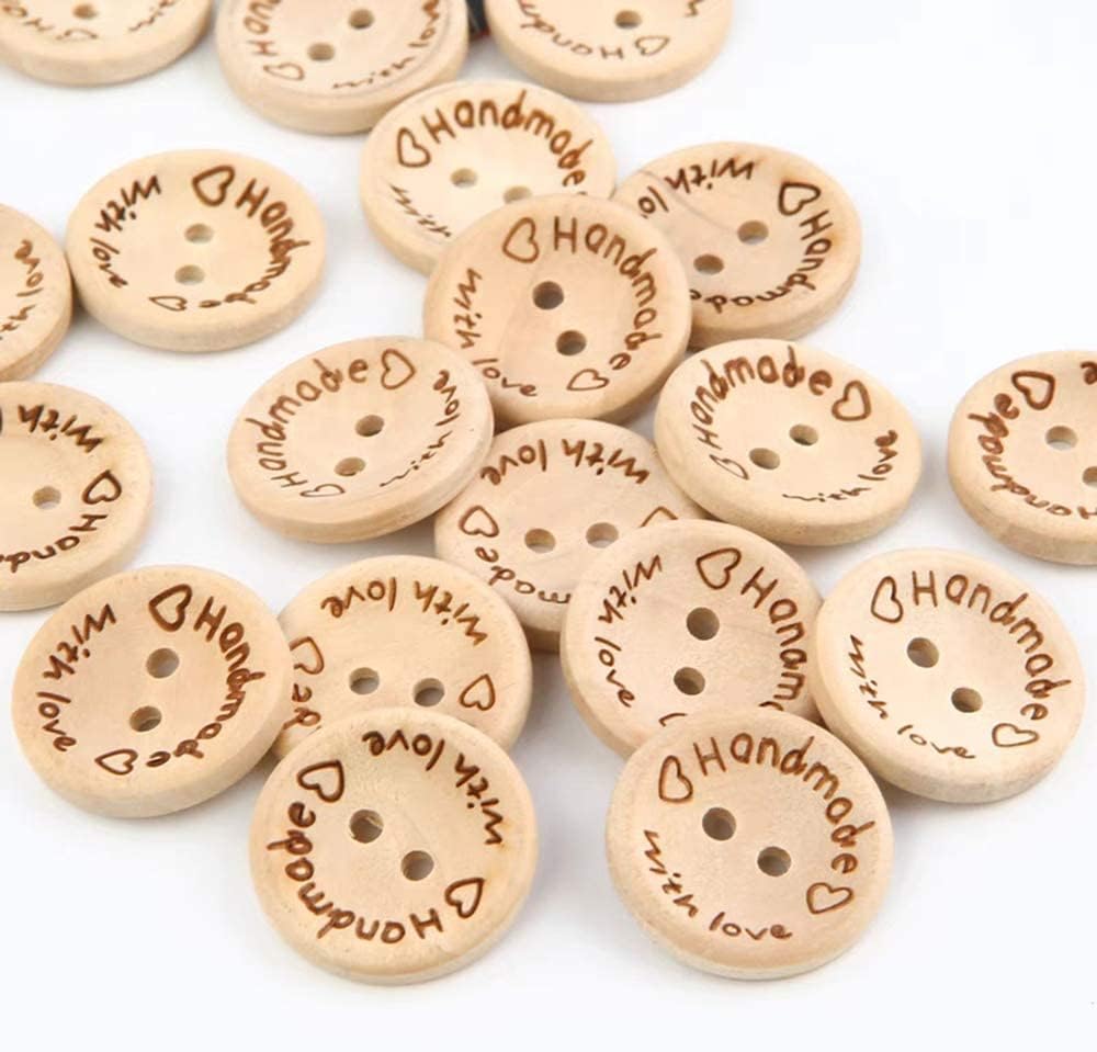200 botones de madera hechos a mano de 1 pulgada con botones de amor para manualidades, botones de madera para manualidades, botones redondos a