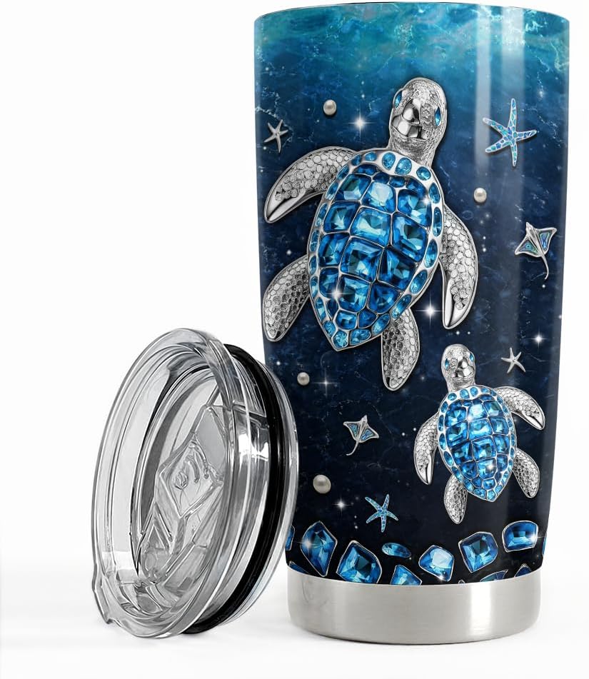 SANDJEST Vaso de tortuga marina de 20 onzas con aislamiento de acero inoxidable para café, taza de viaje, taza de joyería, dibujos de tortugas,