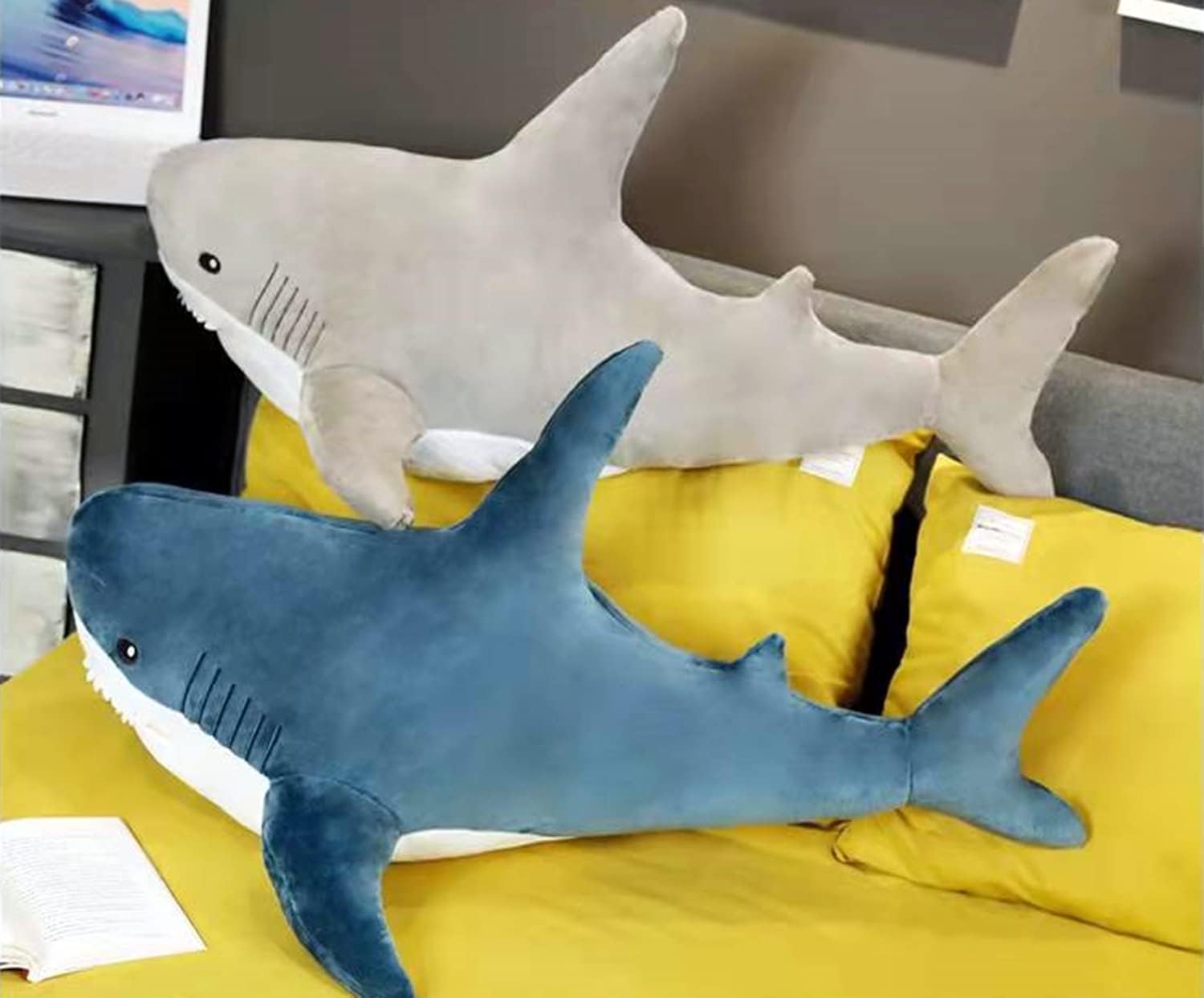 Ryttir 39.4 pulgadas XXL 15% animal de peluche gigante de tiburón ponderado, almohada de tiburón regordete suave de tiburón de peluche de tiburón de