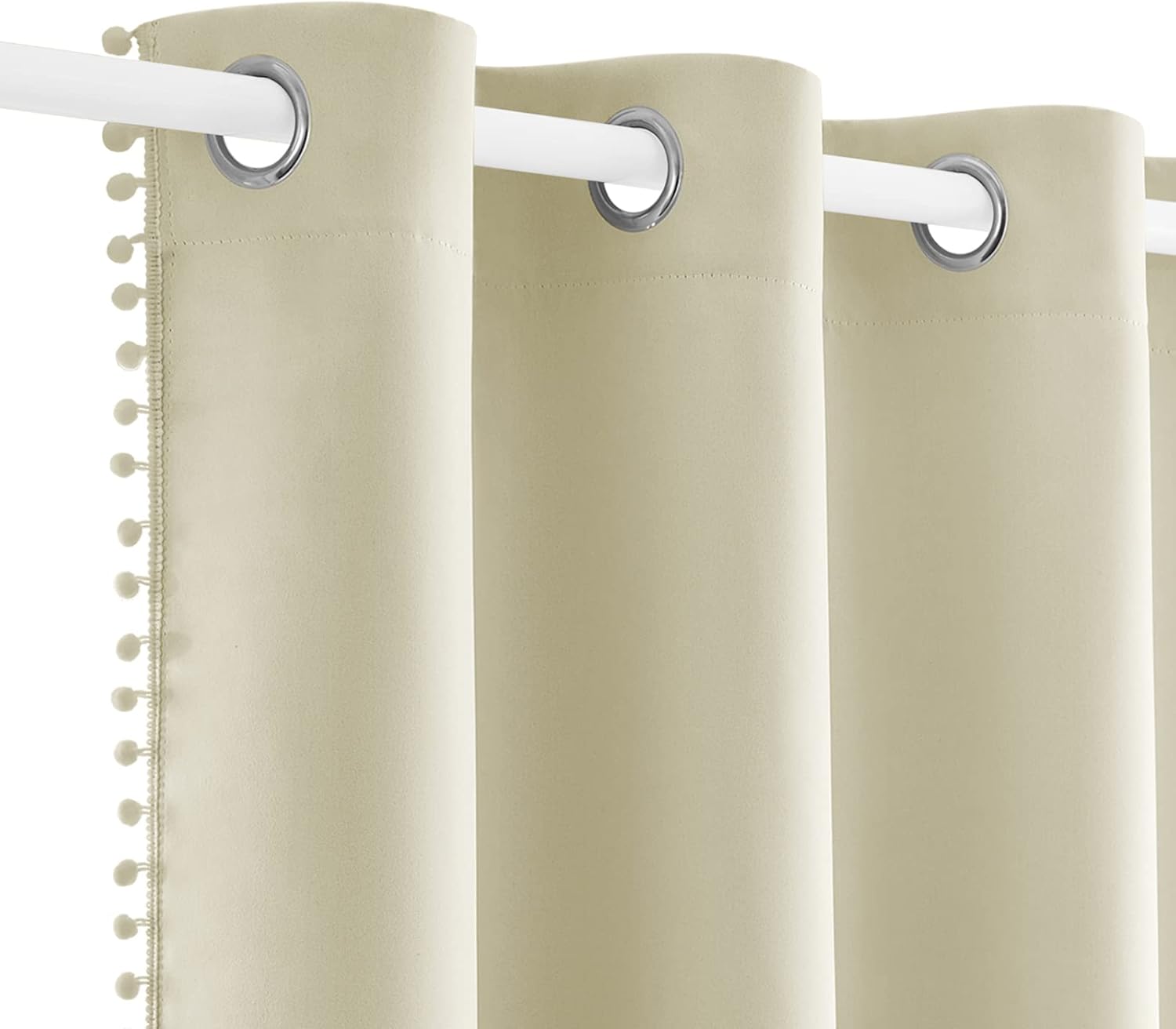 HOMEIDEAS Cortinas opacas beige con pompones de 52 x 63 pulgadas, cortinas color marfil para niños, cuarto de bebé, cortinas de oscurecimiento de