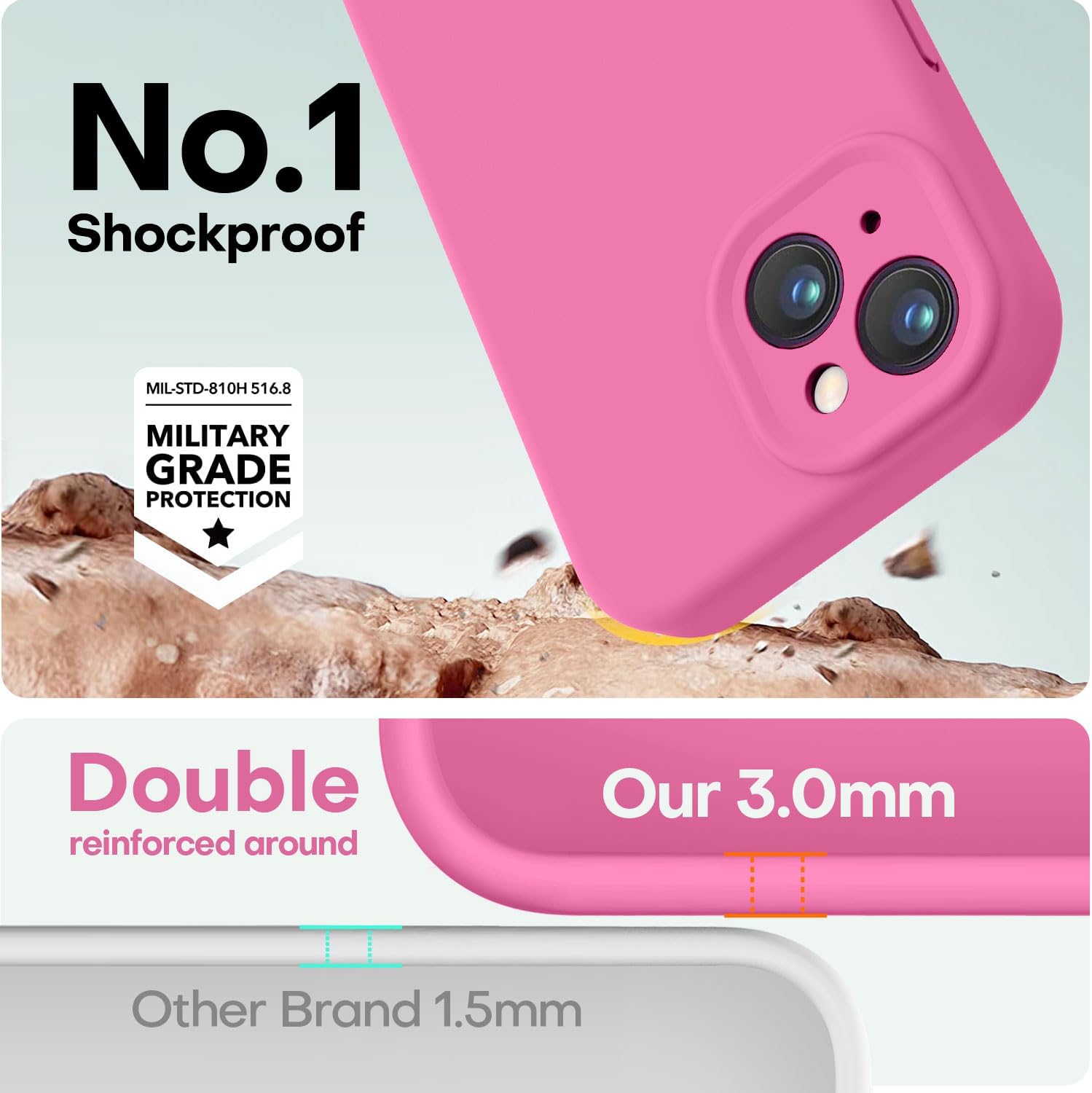 LOVE 3000 Funda compatible con iPhone 13, protección de cámara, goma de silicona líquida de alta calidad, forro de microfibra suave, funda de