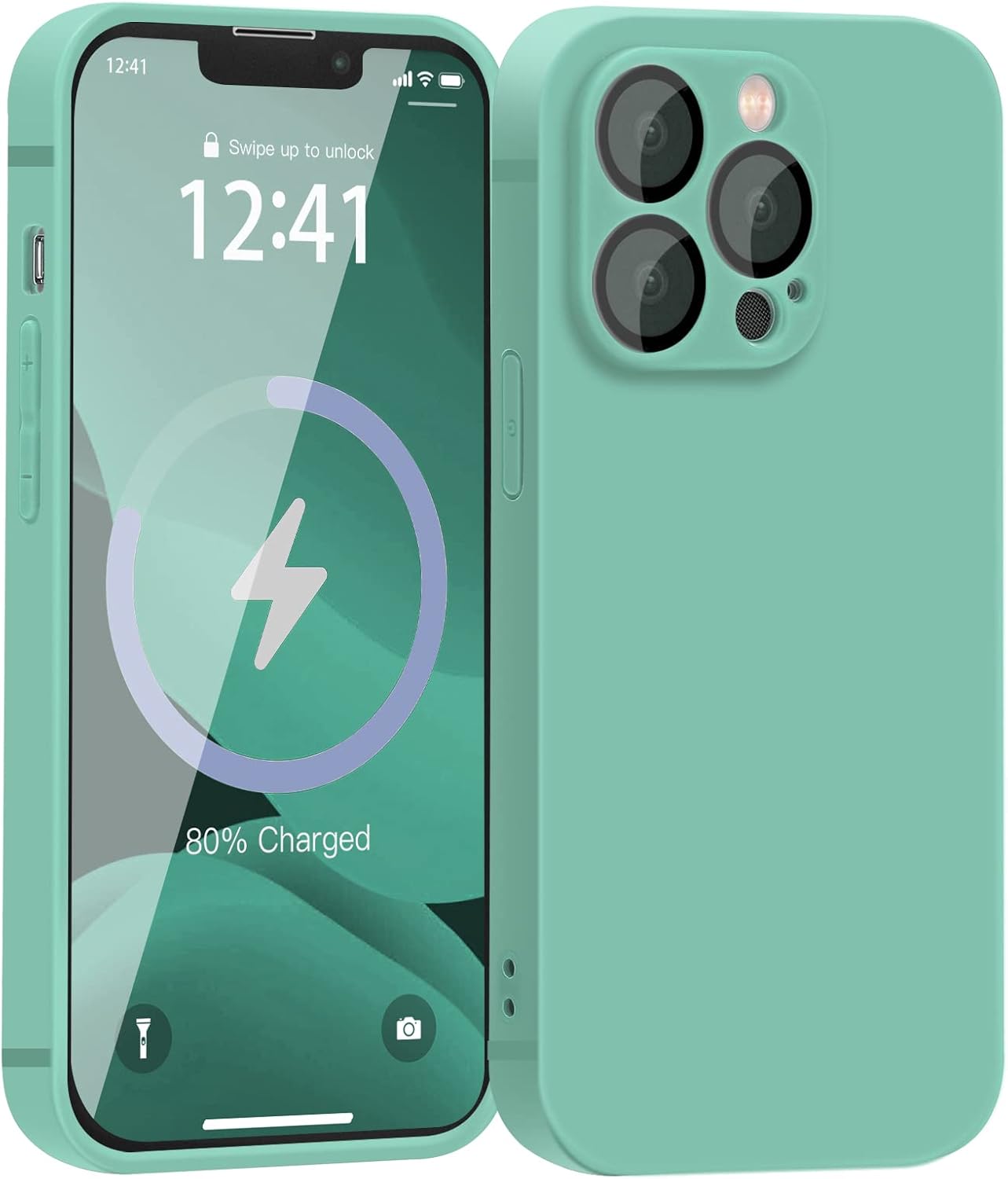 YZR Funda de silicona compatible con iPhone 13 Pro Max (6.7 pulgadas 2021), con protección de cámara, funda de silicona líquida para teléfono (cian