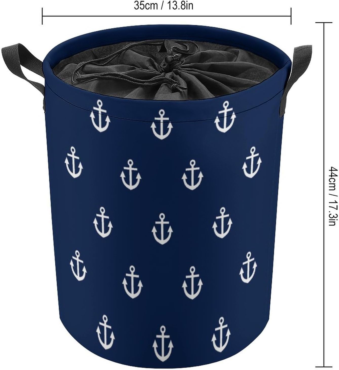 Cesta de lavandería grande, patrón de ancla blanca en azul marino, náutico, impermeable, plegable, para ropa sucia, para dormitorio universitario,