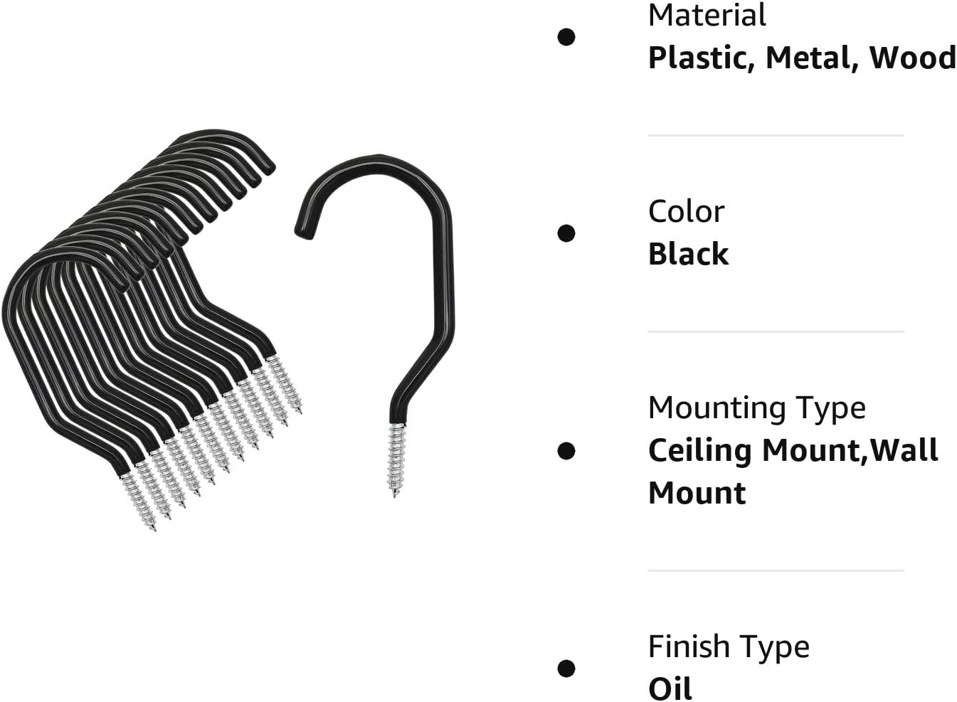 Menecor Ganchos de almacenamiento para bicicleta, 12 unidades, resistentes para montar en la pared, ganchos de tornillo grandes para pared, techo