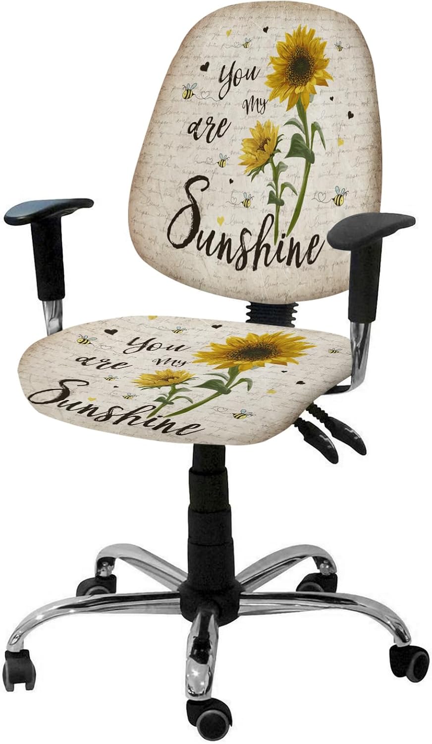 Funda para silla de oficina de computadora, diseño de girasoles y abejas, con texto en inglés “Sunshine Quotes”, funda protectora elástica para