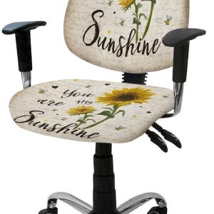 Funda para silla de oficina de computadora, diseño de girasoles y abejas, con texto en inglés “Sunshine Quotes”, funda protectora elástica para Funda para silla de oficina de computadora, diseño de girasoles y abejas, con texto en inglés “Sunshine Quotes”, funda protectora elástica para