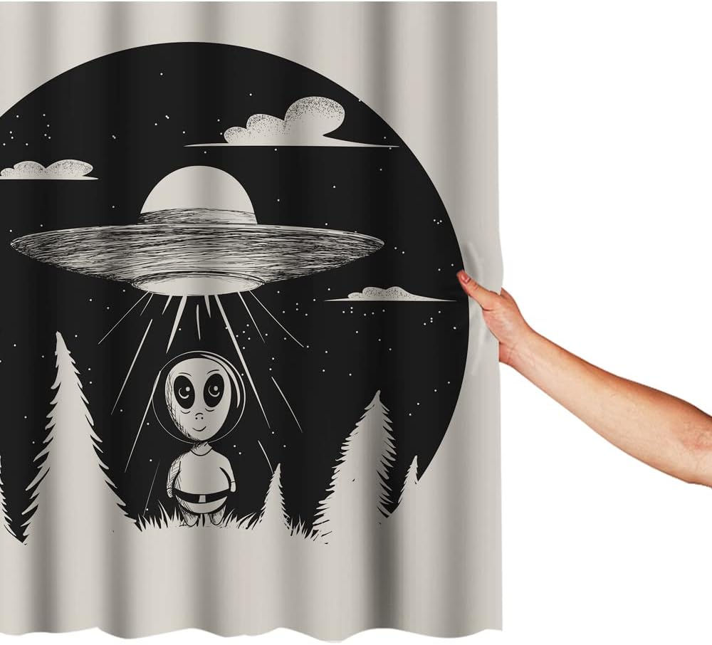 Cortinas de ducha vintage alienígenas para baño, 72 x 84 pulgadas, cortinas de ducha de tela de poliéster con 12 ganchos