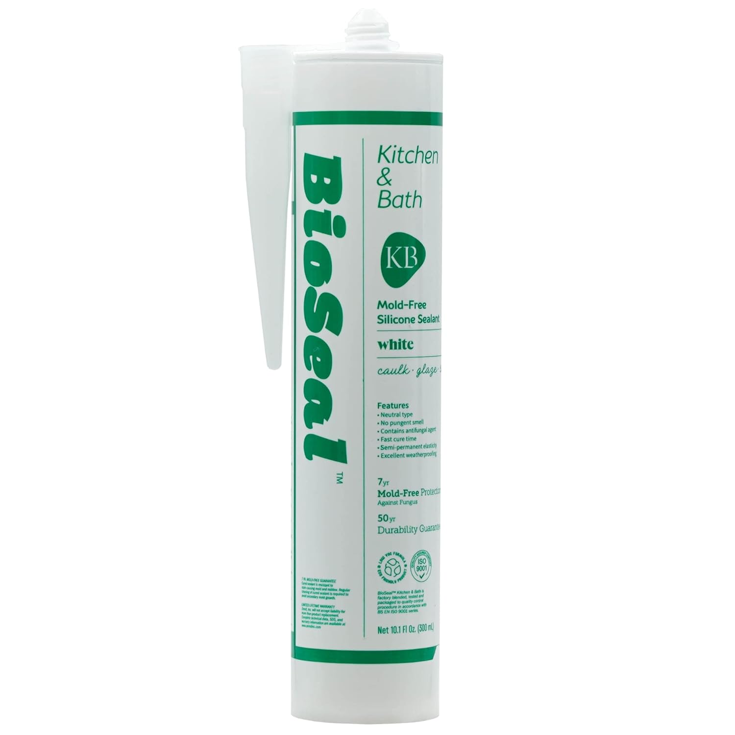 White BioSeal – Sellador de silicona para cocina y baño, resistente al agua y de bajo olor, cartucho de 10.1 onzas, color blanco (paquete de 10)