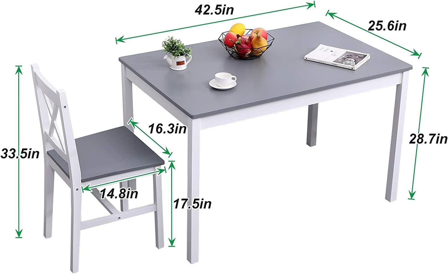 DlandHome Juego de mesa de comedor para 4, juego de mesa de comedor de 5 piezas con 4 sillas para cocina, elegantes juegos de cocina de madera para
