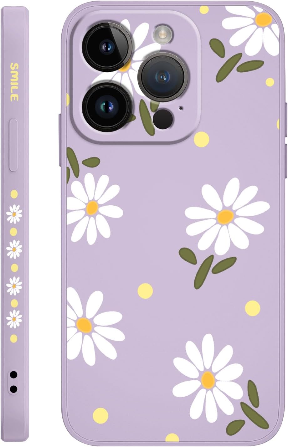 LEECG Fundas para iPhone 15 Pro, fundas para iPhone 15 Pro con diseño de crisantemo lateral, suave a prueba de golpes, protector de lente de cámara