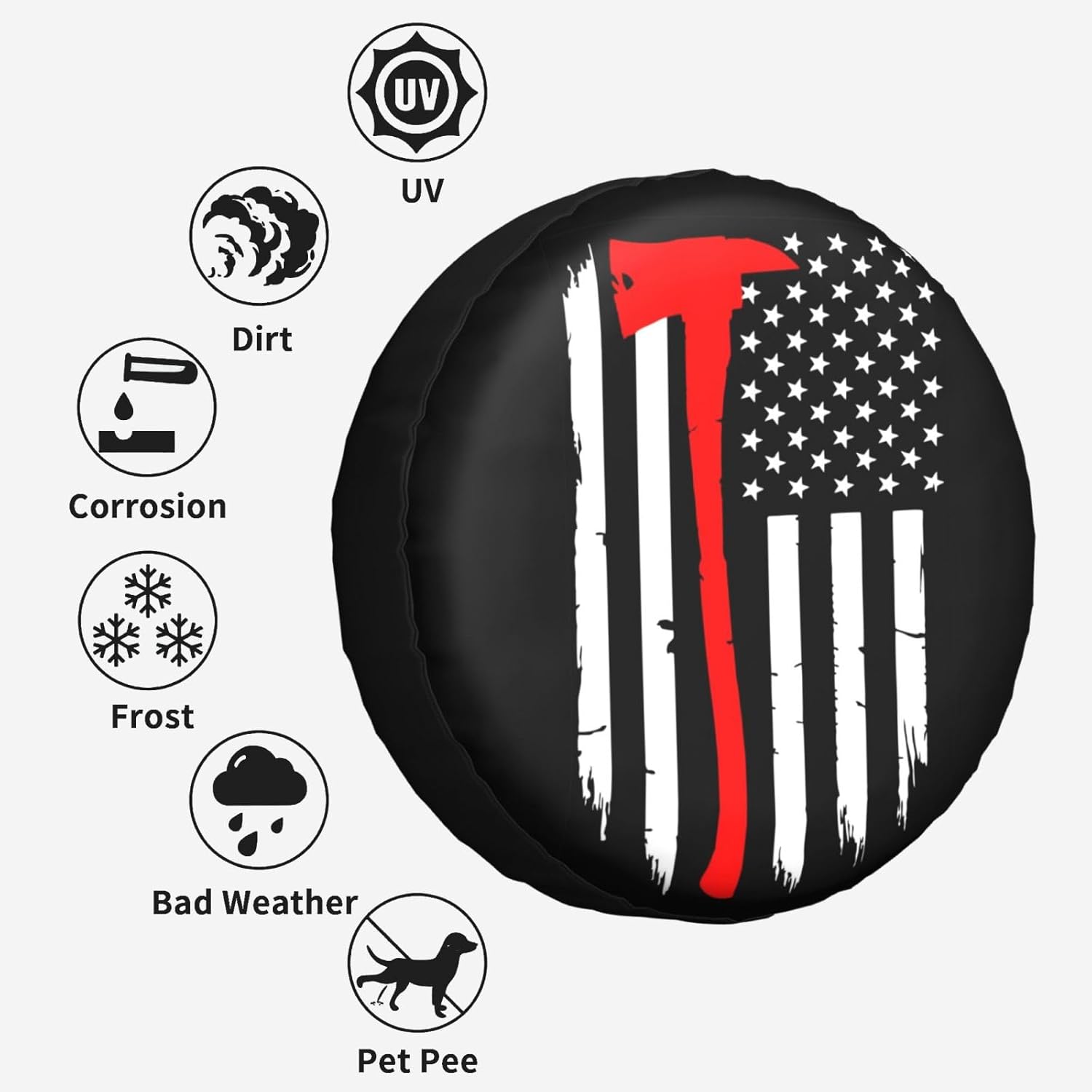 Cubierta de neumático de repuesto con bandera de bomberos con bandera estadounidense, cubierta de neumático de rueda a prueba de Waerproof protege