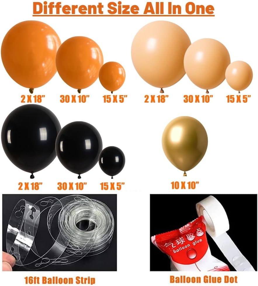 Kit de arco de guirnalda de globos de color naranja y negro dorado, 150 globos para otoño, cumpleaños, calabaza, baby shower, despedida de soltera,