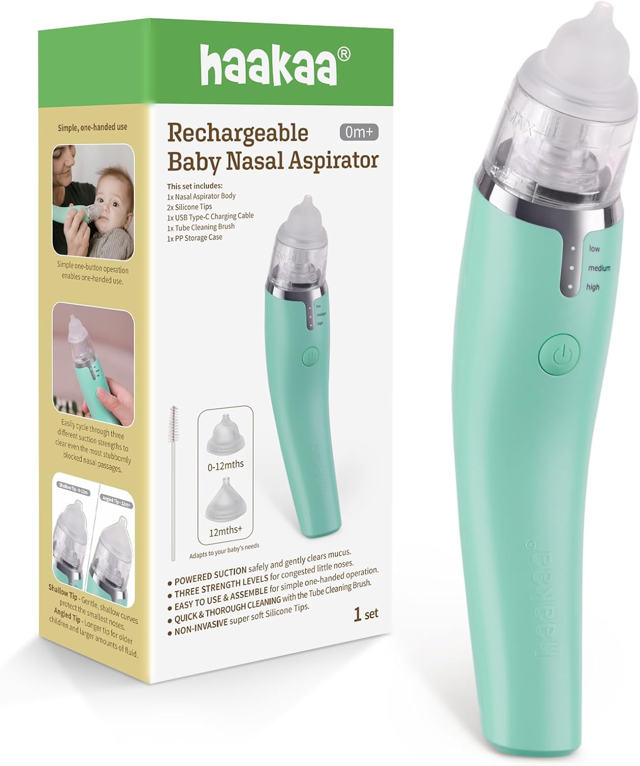 Haakaa Aspirador nasal eléctrico para bebés, limpiador de nariz seguro y fácil de operar para bebés, bebés y niños pequeños, recargable por USB sin