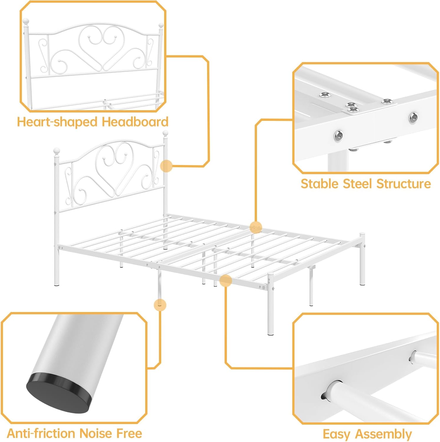 Weehom Base de cama de tamaño matrimonial con cabecero, plataforma de soporte de listones de acero resistente debajo de la cama, espacio de
