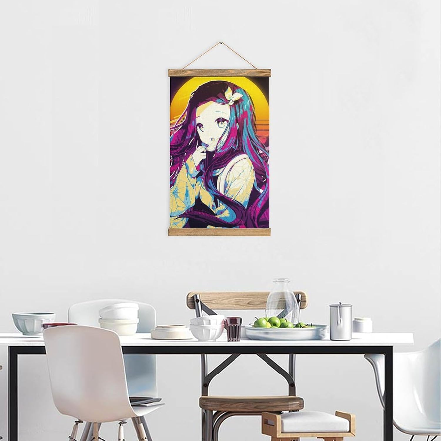 BAWUTZ Bonito póster de desplazamiento de Nezuko Kamado para decoración de pared, cuadros colgantes, marco de madera, kit magnético para decoración