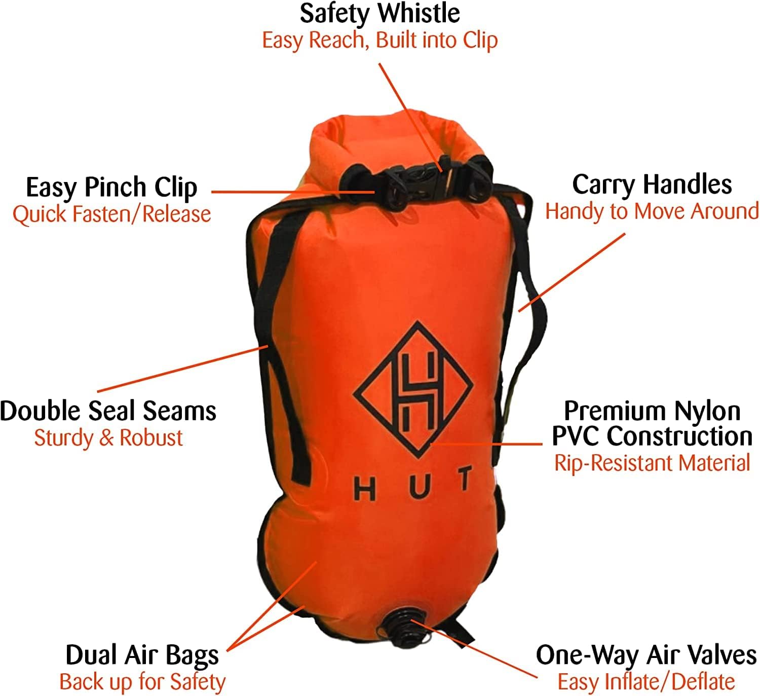 HUT Boya de natación bolsa seca  Flotador de seguridad de natación favorito del Reino Unido y bolsa seca hermética para nadadores de aguas abiertas,