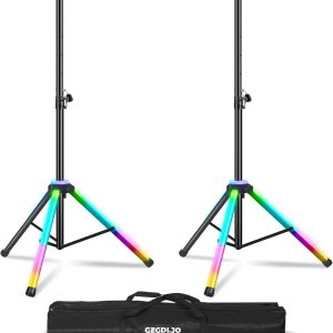 Soportes para altavoces resistentes, par de LED multicolores, soportes de trípode para altavoces de DJ, altura ajustable de 40 a 67 pulgadas, Soportes para altavoces resistentes, par de LED multicolores, soportes de trípode para altavoces de DJ, altura ajustable de 40 a 67 pulgadas,