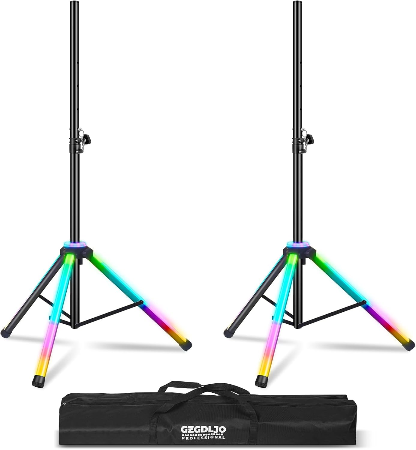Soportes para altavoces resistentes, par de LED multicolores, soportes de trípode para altavoces de DJ, altura ajustable de 40 a 67 pulgadas,