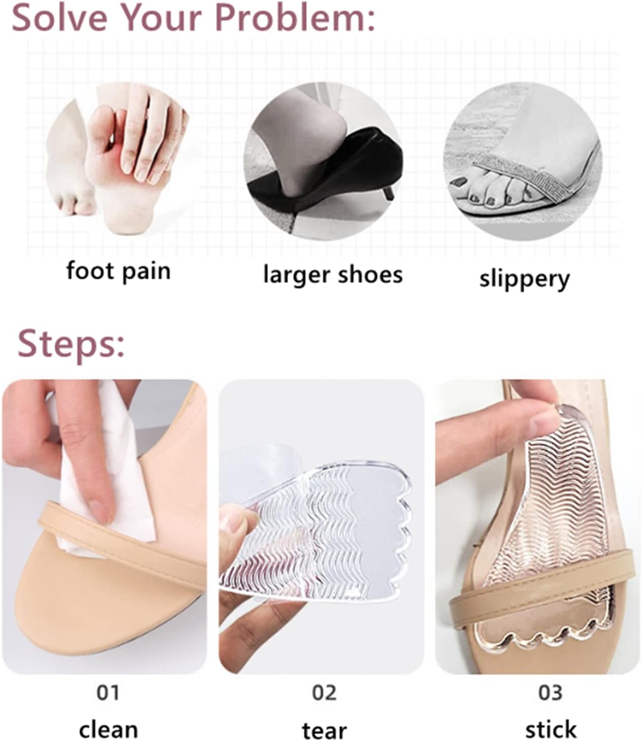 Cojines de bola de pie con soporte de arco, almohadillas antideslizantes de gel suave para el talón, relleno de zapatos invisibles reutilizables