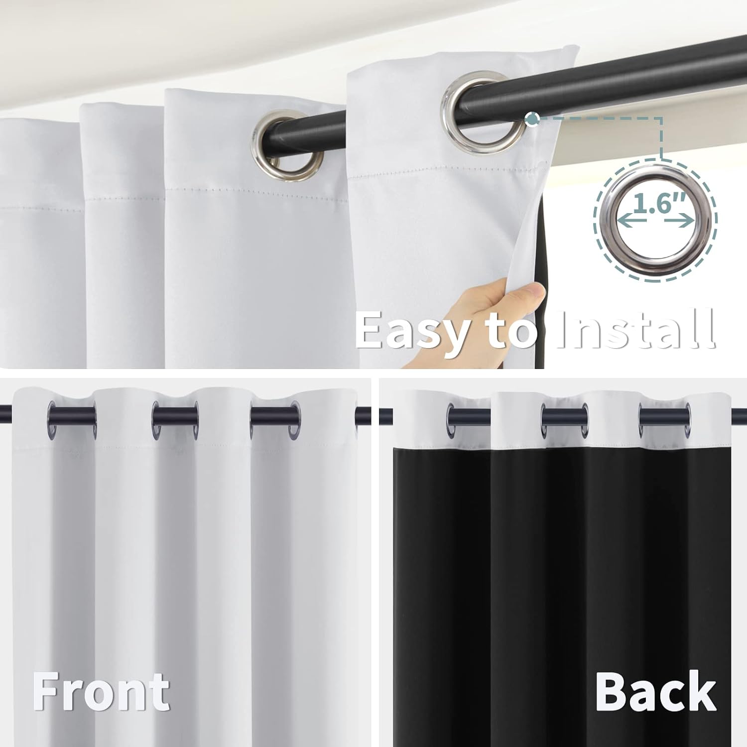 BGment – Cortinas con aislamiento térmico para habitación, 100% opacas, con forro negro, cortina de doble capa con ojales, reduce el ruido (52 x