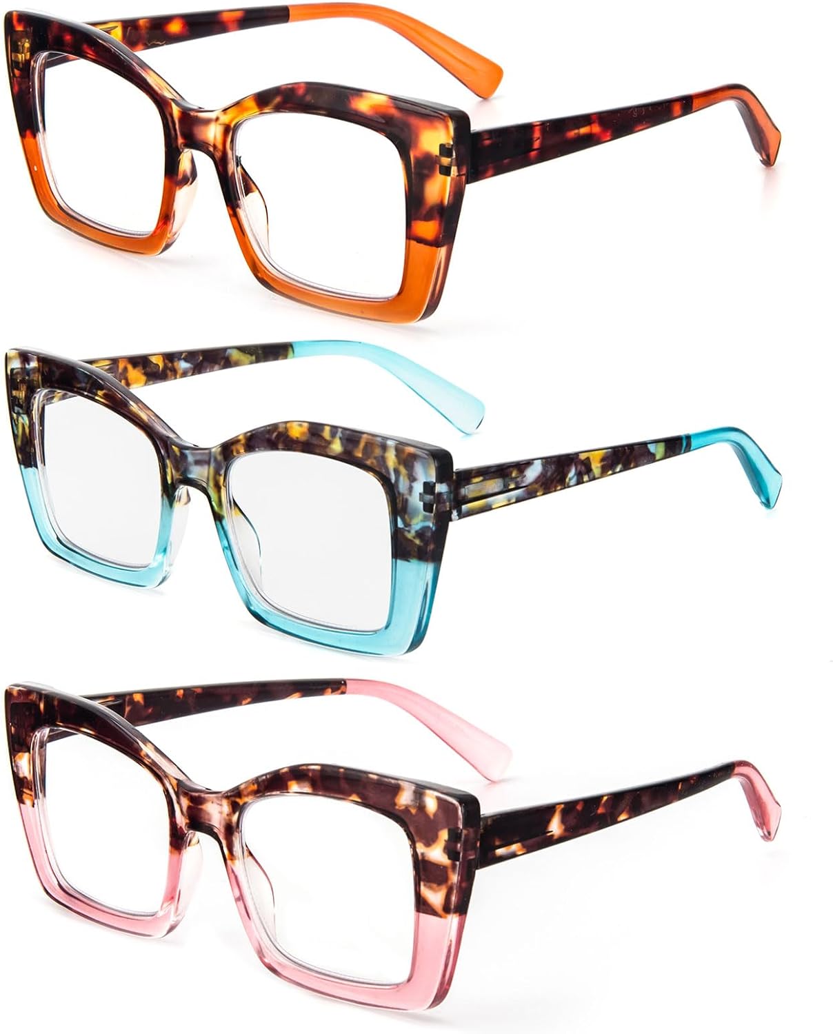DXYXYO Lentes de lectura cuadrados de gran tamaño para mujer, bloqueo de luz azul, estilo Oprah, marco grueso, lectores con bisagra de resorte