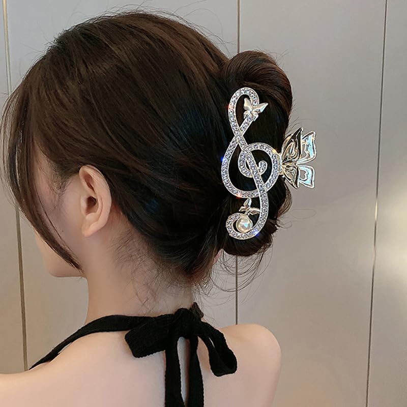 Clip de pelo grande de lujo, clip de garra de diseño único de nota musical G Clef  Accesorios para el cabello para niñas  Clip de fiesta de regalo