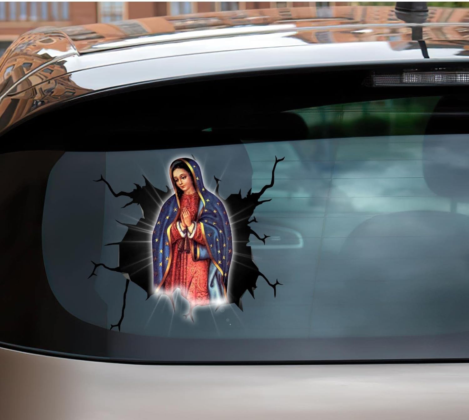 Calcomanía de la Virgen María para coche, diseño de bromas divertidas, patineta, motocicleta, para niñas, calcomanía de cristal fresco