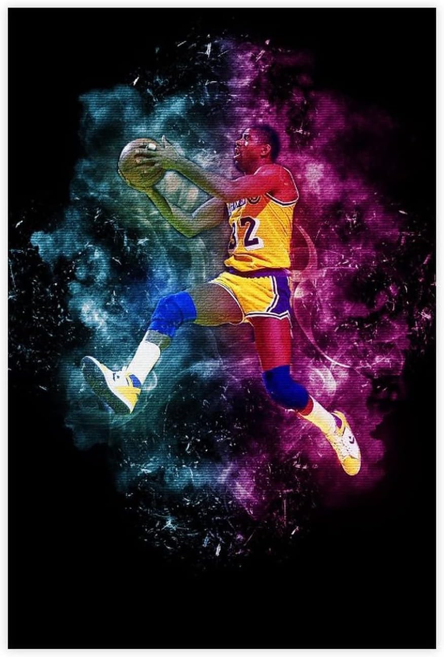 QIANC Magic Johnson – Póster de 11 lienzos para decoración de dormitorio, paisaje deportivo, oficina, habitación, regalo, sin marco 12 x 18 pulgadas