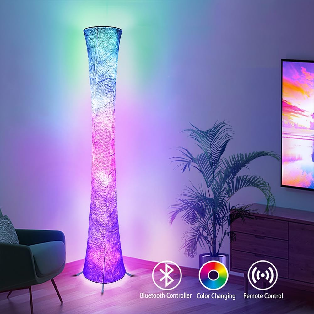 Lámpara de pie, lámpara inteligente LED que cambia de color RGB, sincronización de música, control remoto por aplicación, lámpara de pie de 62