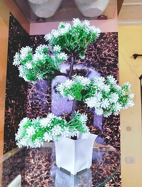 Árbol bonsái artificial, planta bonsái artificial para decoración del hogar, plantas de interior, árbol de gran tamaño con maceta (blanco)