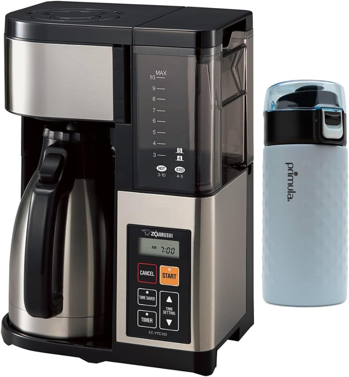 Zojirushi EC-YTC100XB – Cafetera de 10 tazas (acero inoxidable, negro) paquete con vaso de acero inoxidable de doble pared de 12 onzas (2 artículos)