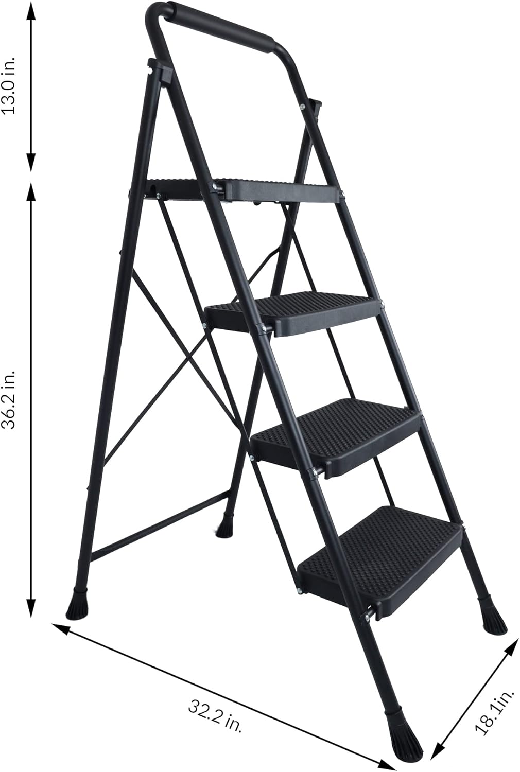 Taburete plegable con pedal antideslizante ancho, escalera de acero resistente de 330 libras, 2 escalones, color negro