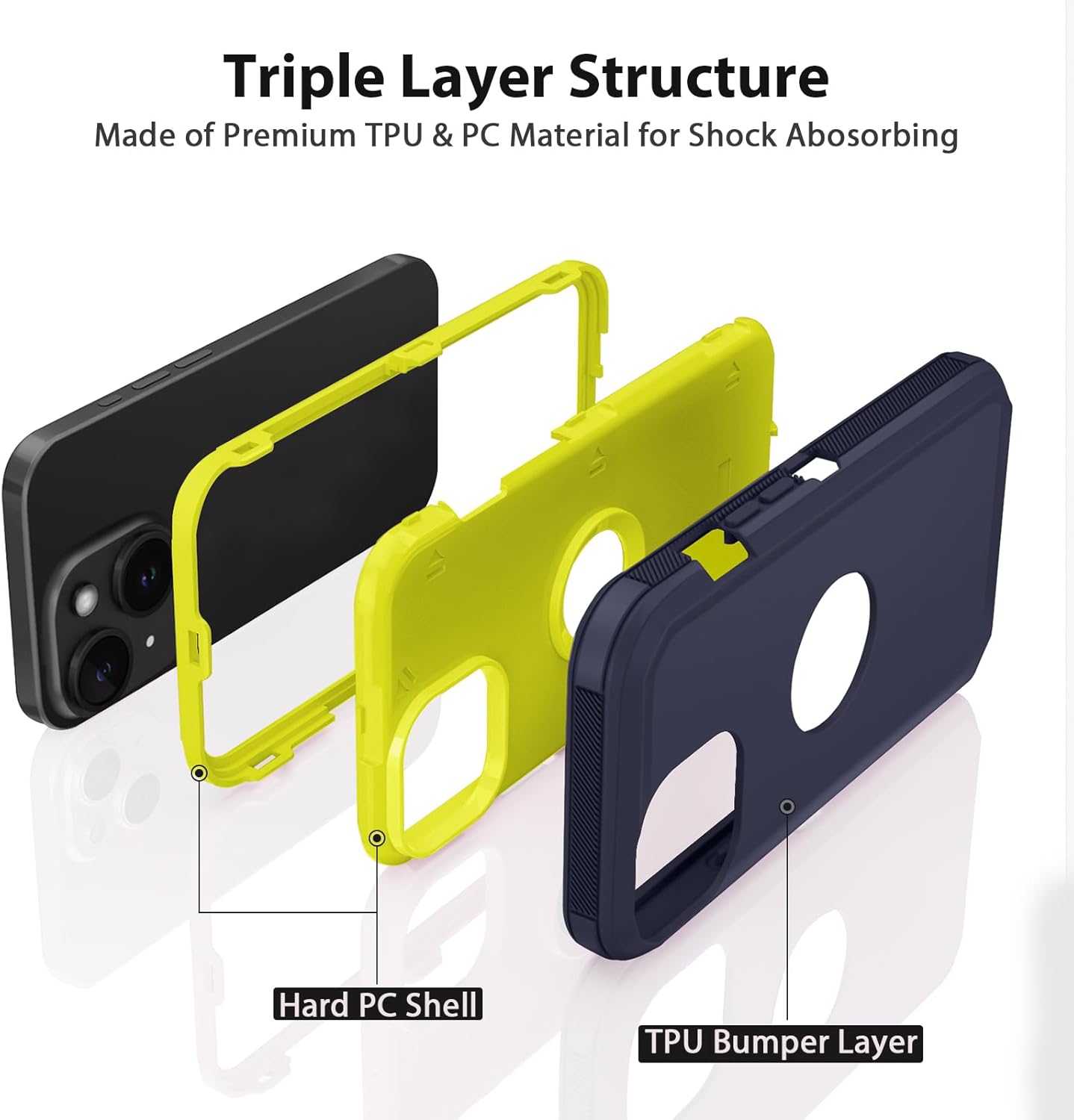 Jiunai Funda para iPhone 15, resistente, protección militar contra caídas, 2 en 1, sin pantalla, de doble capa, a prueba de golpes, resistente, a