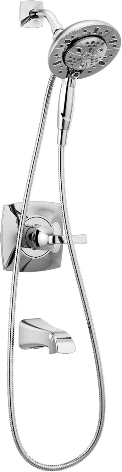 Delta Faucet Vesna 144789-I – Kit de molduras de ducha de un solo mango con cabezal de ducha de mano doble H2Okinetic In2ition de 5 pulverizaciones