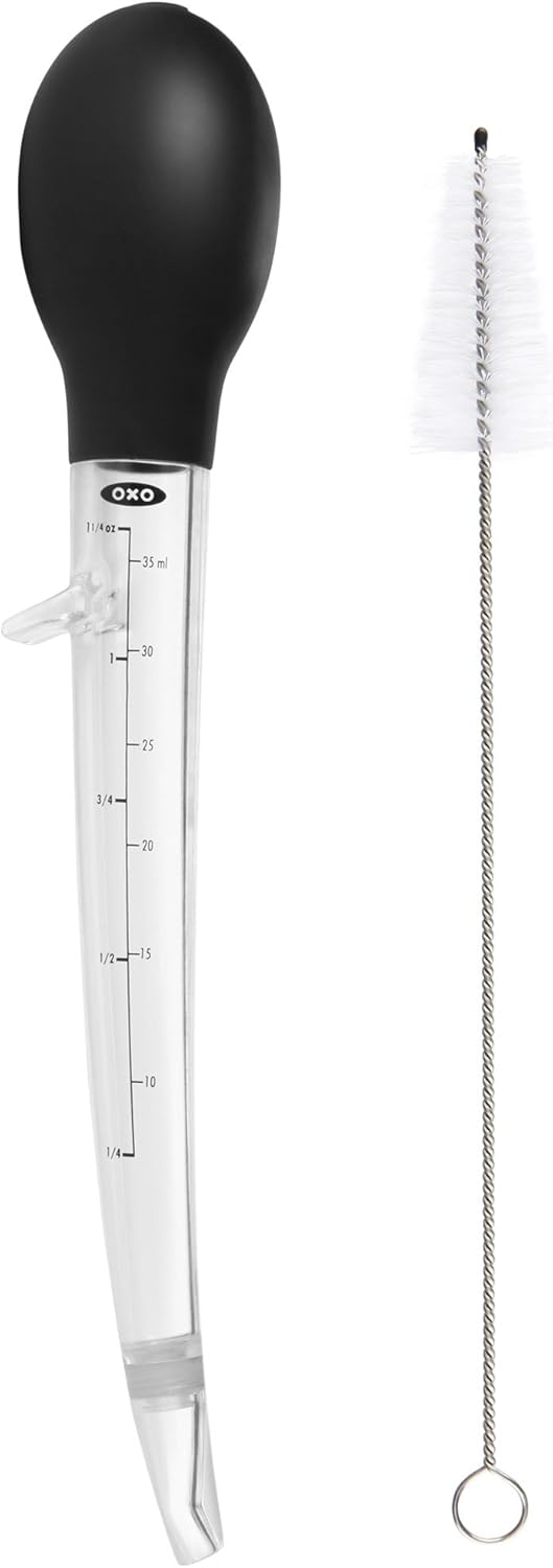 Jeringa de cocina con punta inclinada y cepillo de limpieza, de OXO, A, ClearBlack