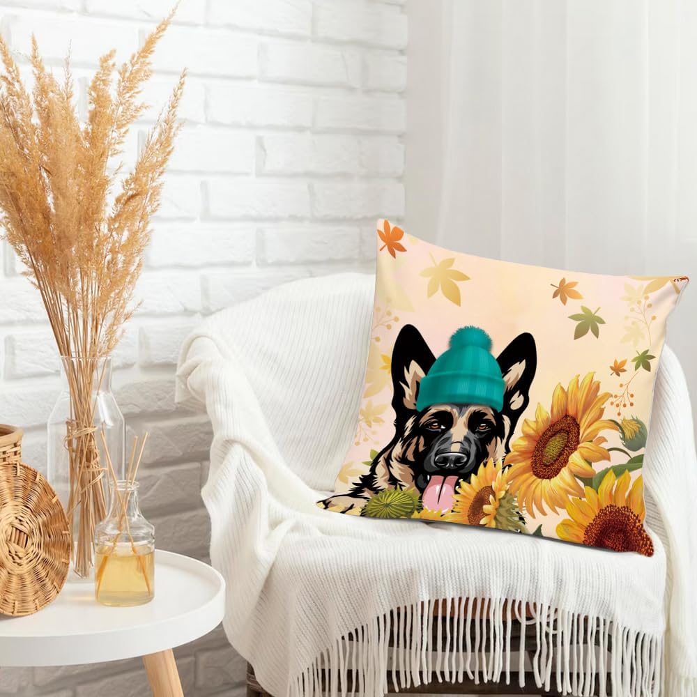 MALIHONG Funda de almohada con diseño de girasoles de otoño, diseño de perro chihuahua en gorros verdes, decoración de temporada, decoración de