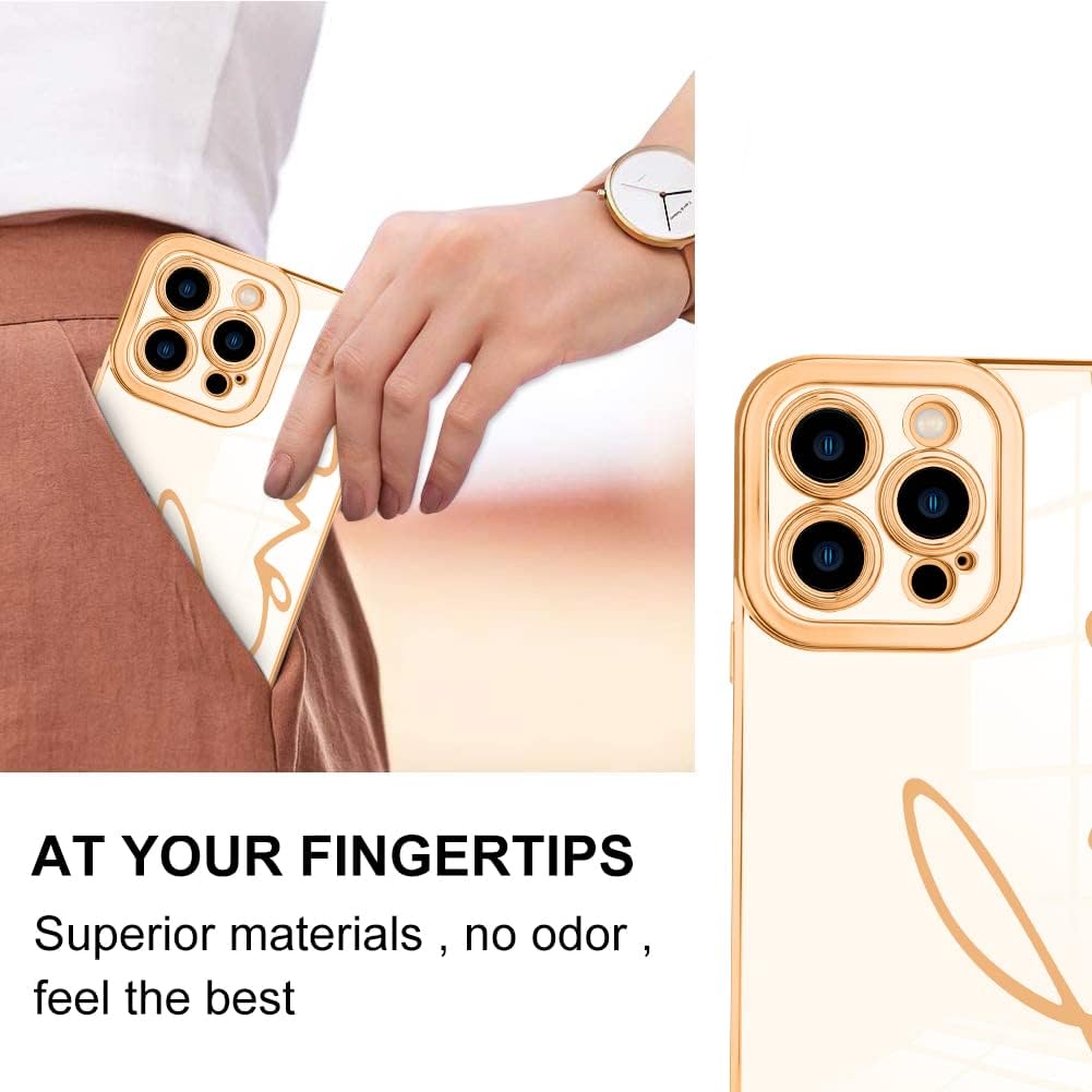 Fiyart Diseñada para iPhone 14 Pro Max, bonita funda chapada en amor para mujeres y niñas, con protector de pantalla, protector de cámara, cubierta