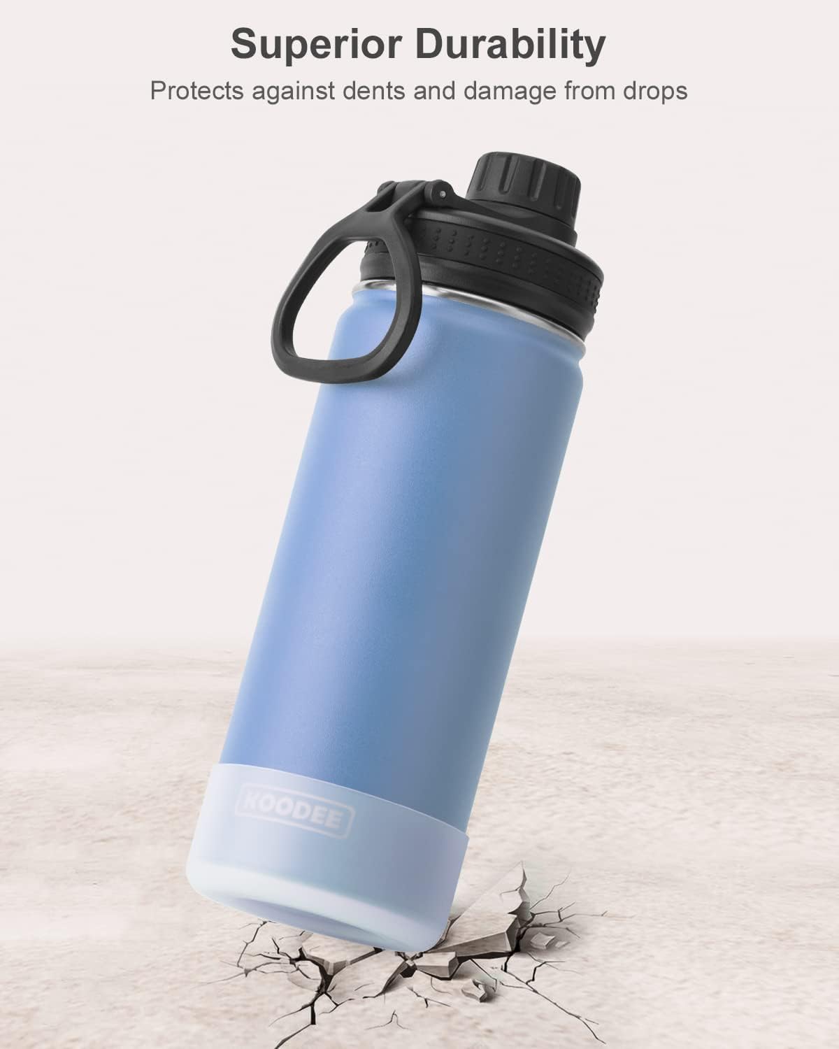 koodee Botella de agua aislada de acero inoxidable de 18 onzas, doble pared al vacío, botella de agua deportiva de boca ancha con tapa de boquilla a