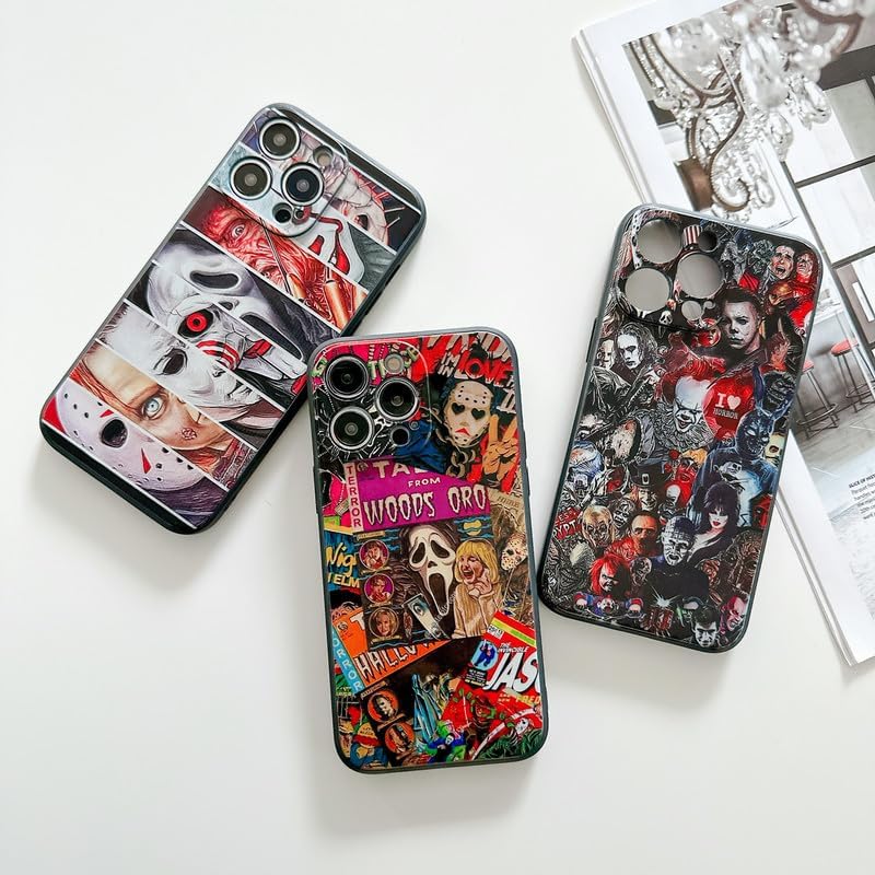 AraoUe Funda de teléfono de Halloween para iPhone 14 Pro Max para niños, niñas, hombres, mujeres y adolescentes, impresión de collage de caras