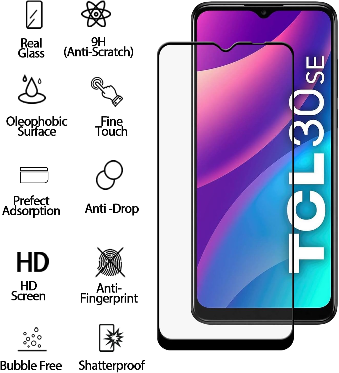 OWMGTS Funda para TCL 30SE con protector de pantalla, de goma a prueba de golpes, soporte magnético para automóvil, función atril incorporado, funda