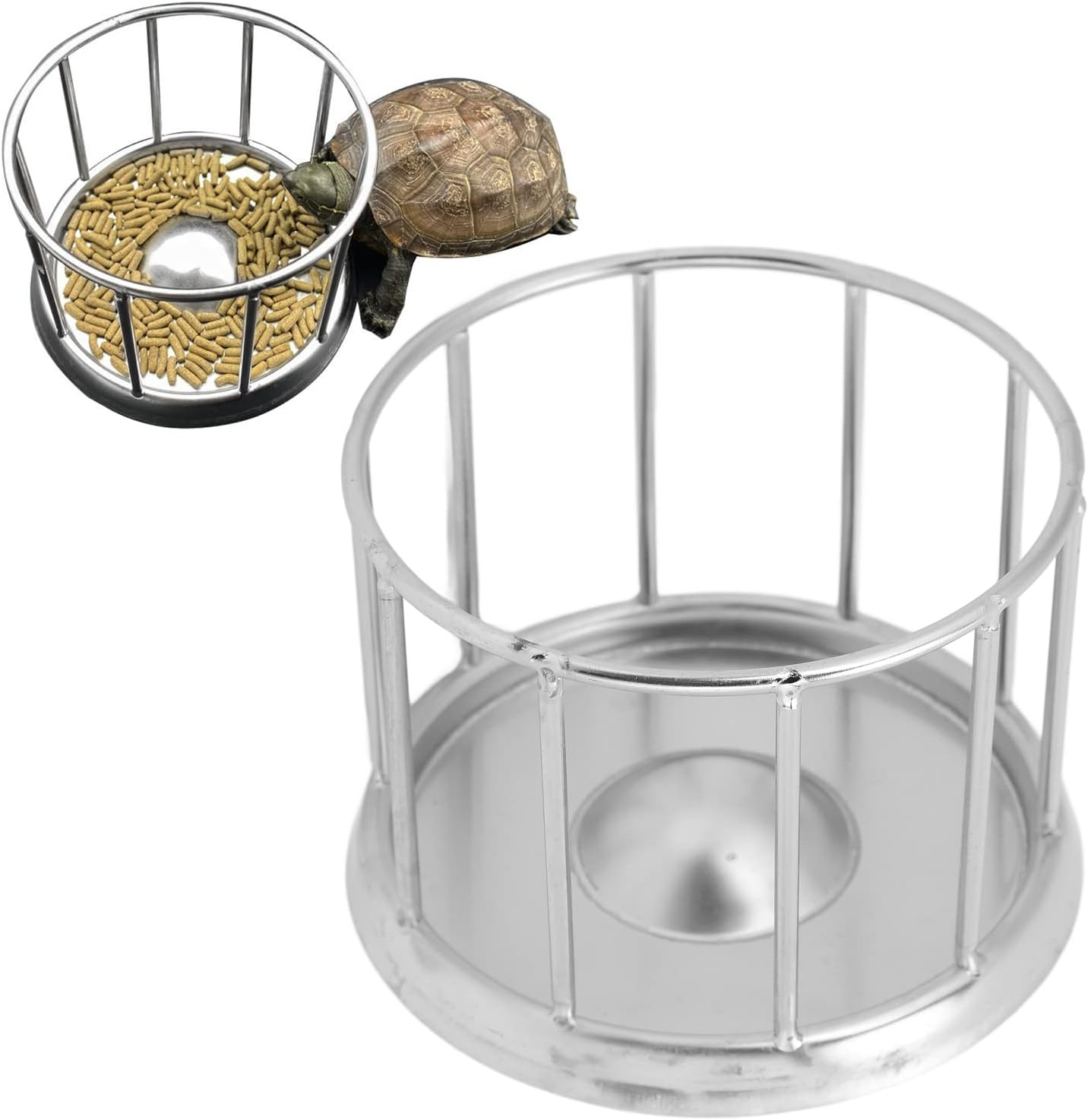 Plato de comida para reptiles, plato de comida para reptiles de acero inoxidable, forma de barandilla redonda duradera, bandeja de agua fácil de