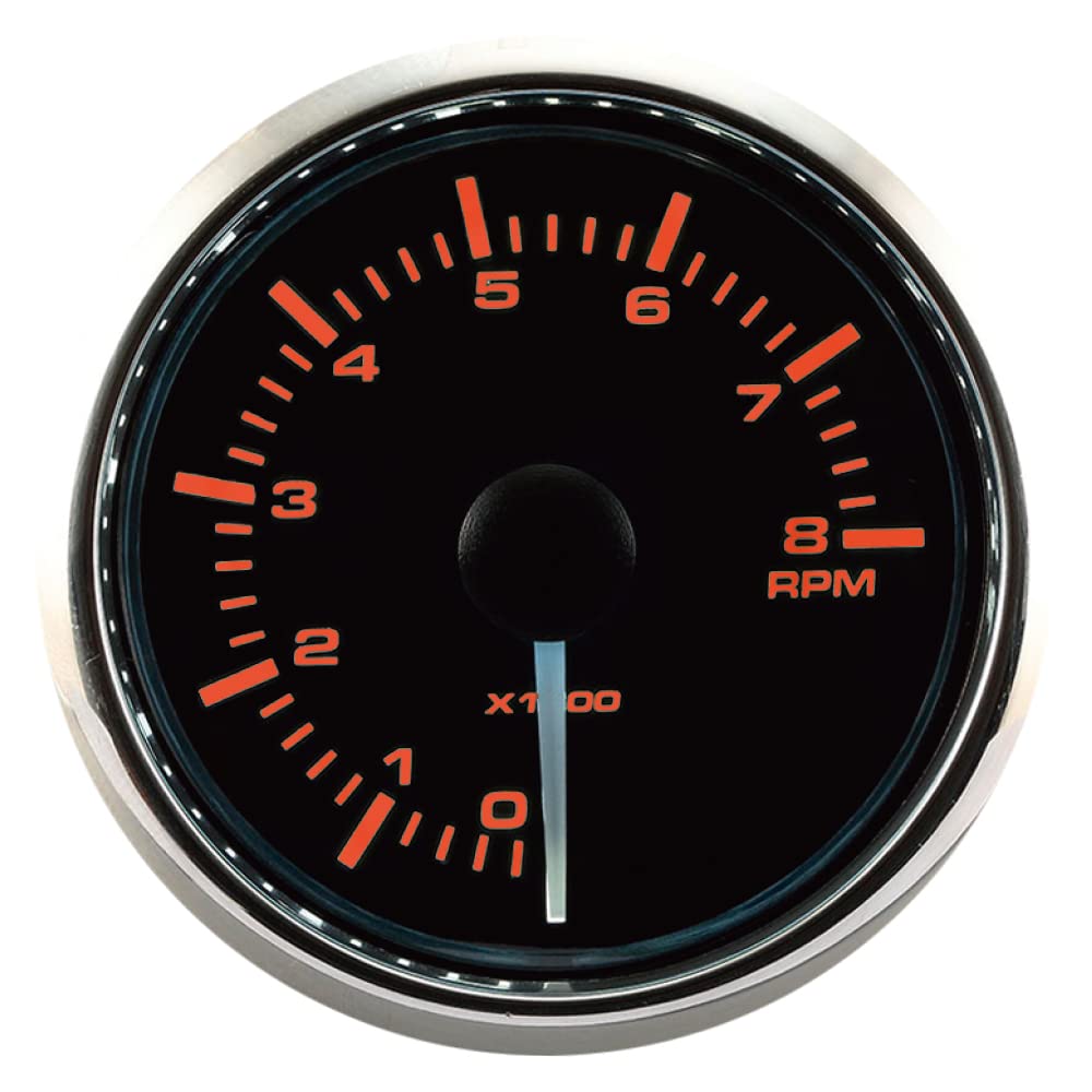 MOTOR METER RACING Tacómetro electrónico universal de 8000 rpm, 2-116 pulgadas, 2.047 in con retroiluminación LED blanco y ámbar, esfera negra,