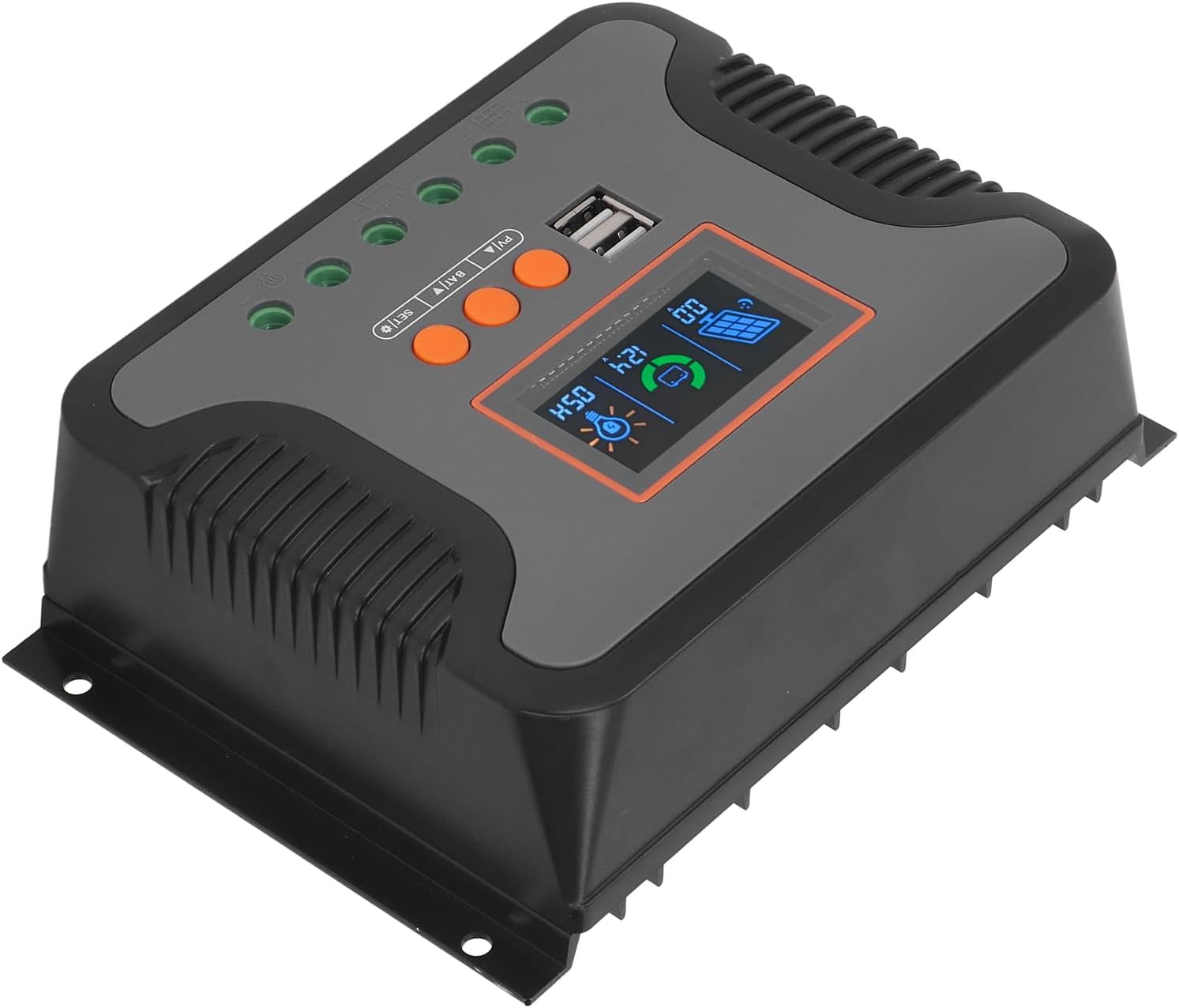 PWM Controlador de carga solar, 60A 12V 24V 36V 48V 2 Puerto USB Pantalla LCD ajustable AGM Gel Inundado Batería de Litio.