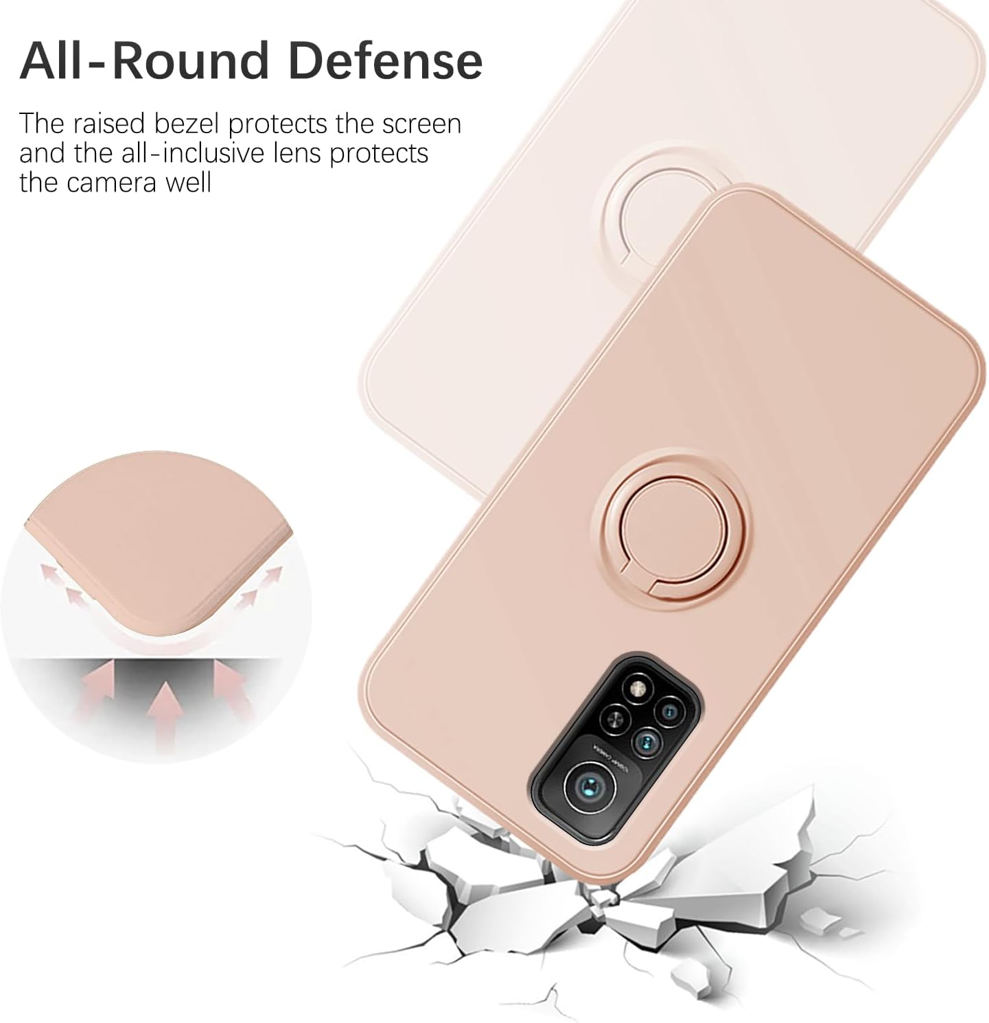 Funda compatible con Xiaomi Mi 10T Pro con soporte de anillo verde, funda para teléfono Xiaomi Mi 10T Pro, funda de silicona líquida con forro de